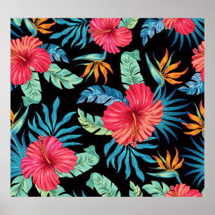 Póster Inhibisco editable, patrón floral vintage