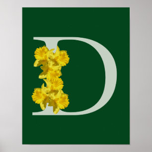 Póster Inicial D de monograma de narciso 
