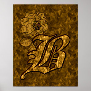 Póster Inicial de monograma B Flor de peonía elegante en