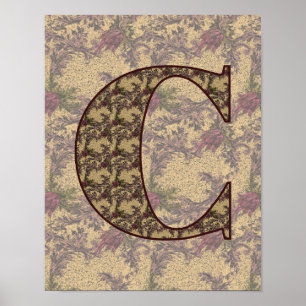 Póster Inicial de monograma C Floral vintage elegante