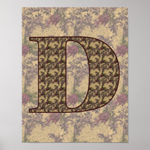 Póster Inicial de monograma D elegante floral vintage