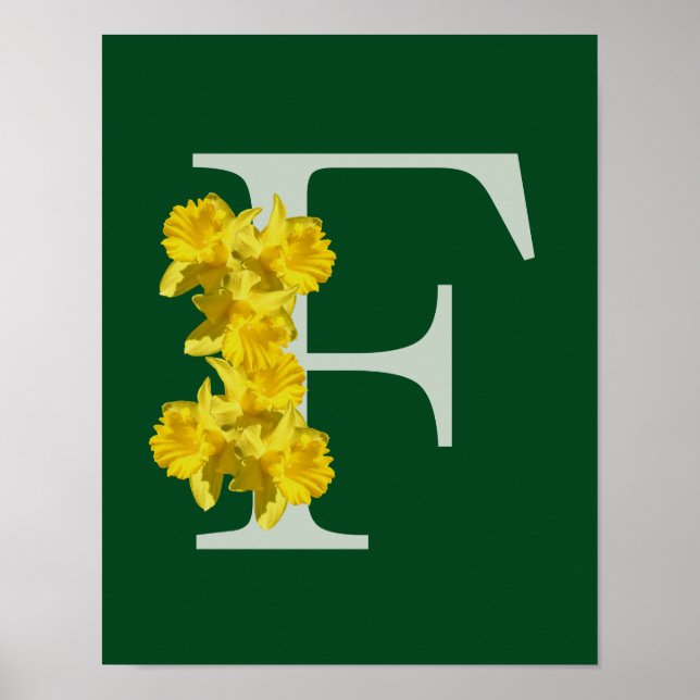 Póster Inicial de monograma de narciso personalizado F (Frente)