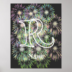 Póster Inicial de monograma personalizado Colorido Fuegos
