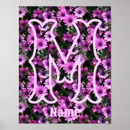 Póster Inicial de Monograma Personalizado Nombre Daisies