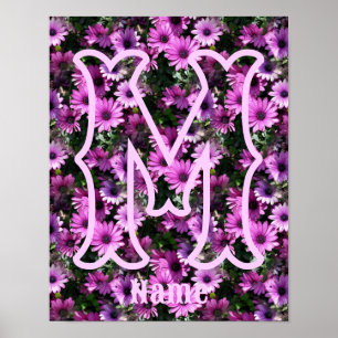 Póster Inicial de Monograma Personalizado Nombre Daisies 