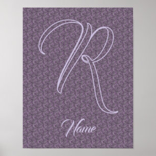 Póster Inicial de monograma personalizado Nombre Floral P