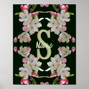 Póster Inicial de Monograma Personalizado Nombre Flores d