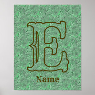 Póster Inicial de monograma personalizado Nombre Verde Fl