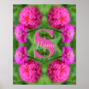 Póster Inicial de monograma personalizado Nombre Zinnias