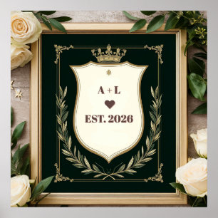 Póster Iniciales de Boda Regias con Corona
