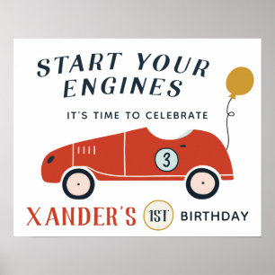 Póster Iniciar tu fiesta de cumpleaños de coche de carrer