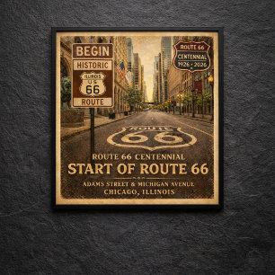 Póster Inicio de la Ruta 66 Chicago Illinois Centenario