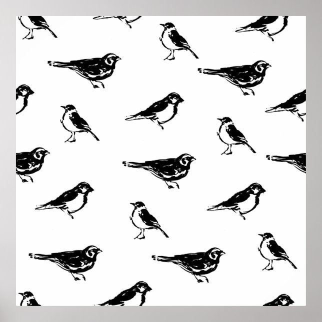 Póster Ink brushstroke bird vintage seamless patternink,  (Frente)