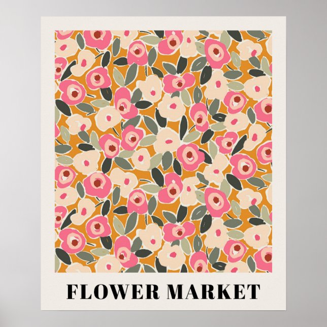 Póster Inky Floral Flower Market Pattern- Sunlit Meadow (Frente)