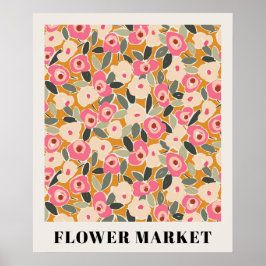 Póster Inky Floral Flower Market Pattern- Sunlit Meadow