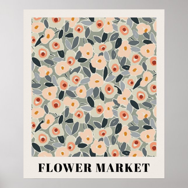 Póster Inky Floral Flower Market Pattern- Sunlit Meadow (Frente)
