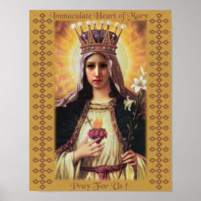 Póster Inmaculado Corazón de María Imagen Devocional. (Frente)