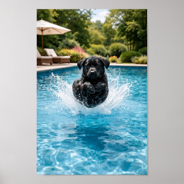 Póster Inmersión de cachorro Labrador negro (Frente)
