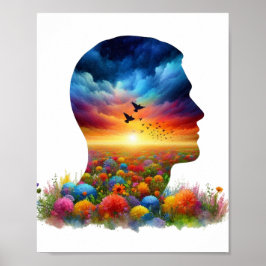 Póster Inner Journey: Vibrant Sunset Wildflower Mindscape