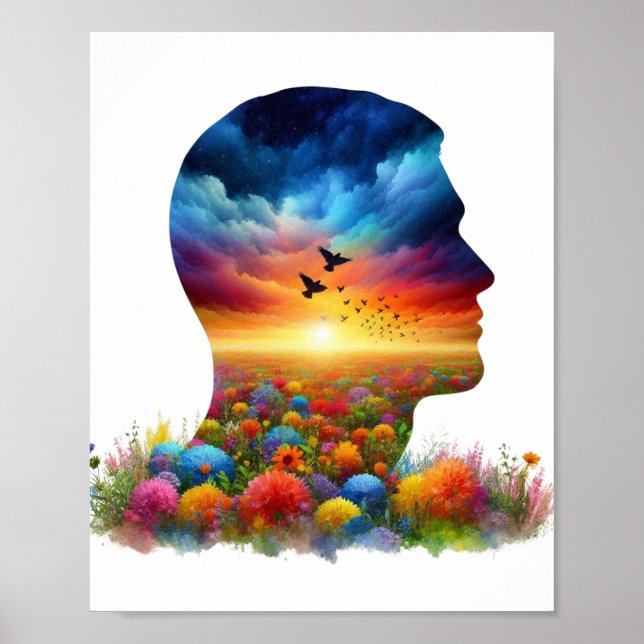 Póster Inner Journey: Vibrant Sunset Wildflower Mindscape (Frente)