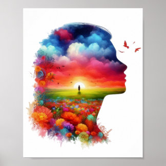 Póster Inner Peace: Vibrant Sunset & Wildflower Mindscape