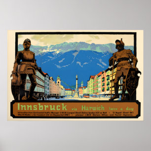 Póster Innsbruck años 20 cartel de viaje por Harwich Brit