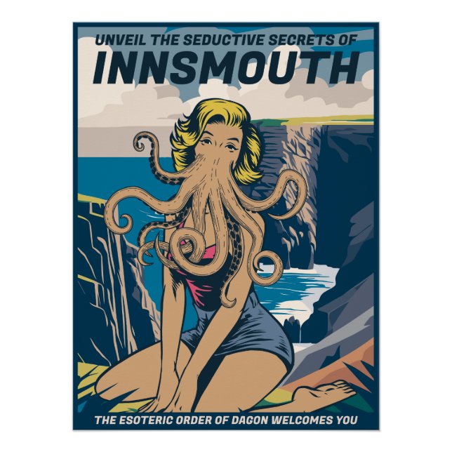 Póster Innsmouth Pin-up Cthulhu Afiche de viaje Lovecraft (Anverso)