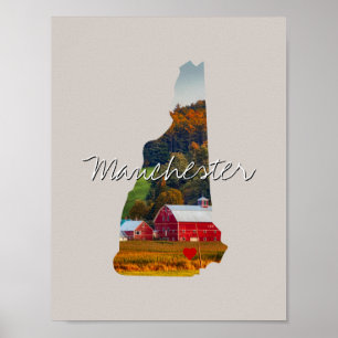 Póster Inscripción y nombre de la ciudad de New Hampshire