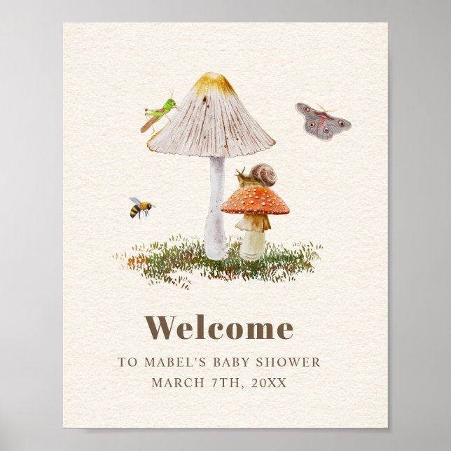 Póster Insect Mushroom Woodland Nature Baby Shower (Frente)