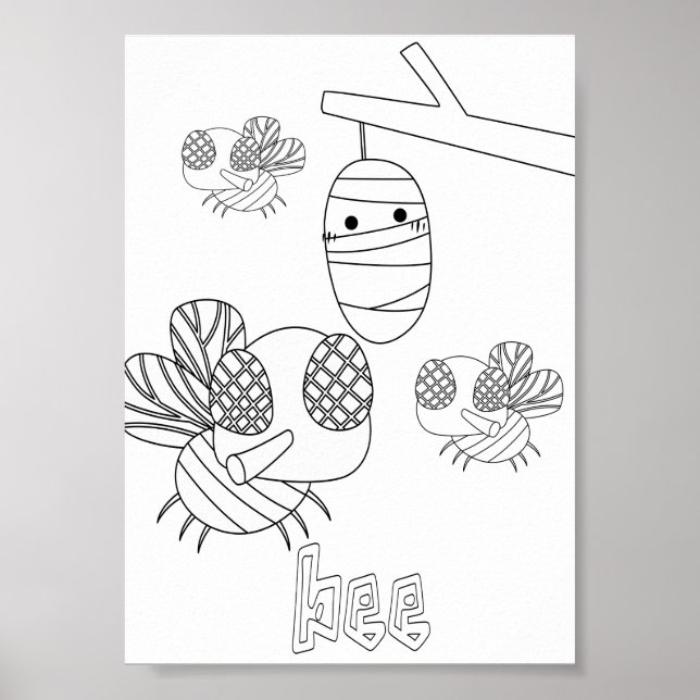 Póster Insectos Abejas Para Colorear Lindos (Frente)