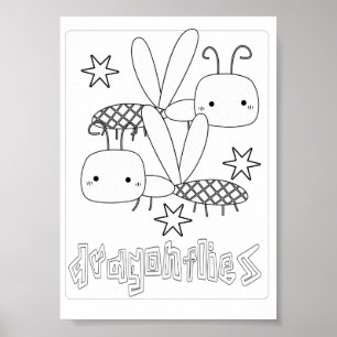 Póster Insectos de colorear lindos libélulas