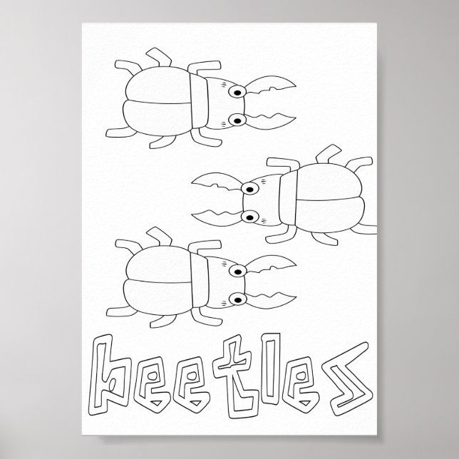 Póster Insectos Escarabajos Para Colorear Lindos (Frente)