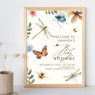Póster Insectos mariquita libélula baby shower boho