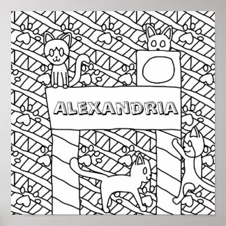 Póster Insertar su nombre página de color de gato