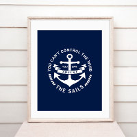 Insignia de ancla azul y blanca Poster náutica