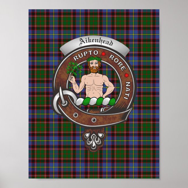 Póster Insignia de clan Aikenhead y Poster de Tartán 8.5x (Frente)
