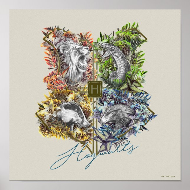 Póster Insígnia de HOGWARTS™ con Gráfica Floral (Frente)