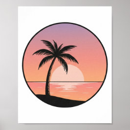 Póster Insignia de Playa de Atardecer – Dibujado a Mano M