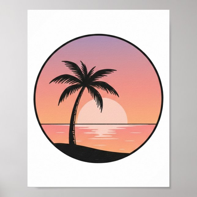 Póster Insignia de Playa de Atardecer – Dibujado a Mano M (Frente)