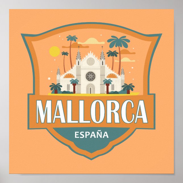 Póster Insignia de viaje retro de Mallorca España (Frente)