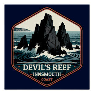 Póster Insignia de viaje vintage de Devil’s Reef Innsmout