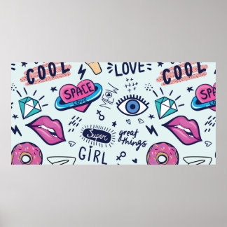 Póster Insignias para el parche de moda. Patrón sin foco 