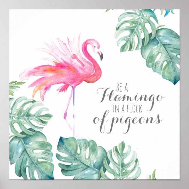 Póster Inspiración acuarela tropical Flamingo rosa (Frente)