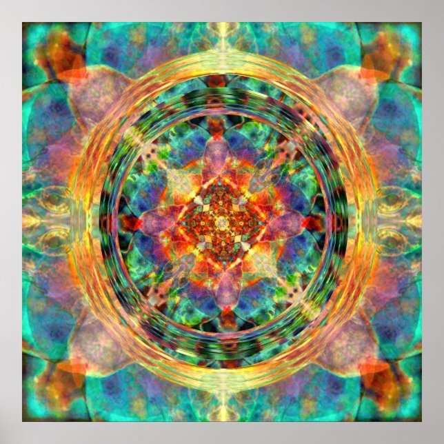 Póster Inspiración del arcoiris Mandala azul y oro (Frente)
