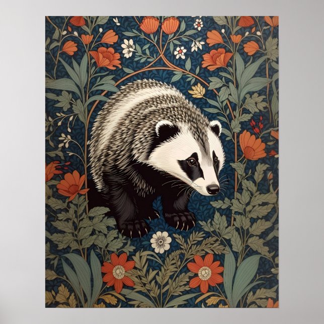 Póster Inspiración del Badger de Woodland William Morris (Frente)