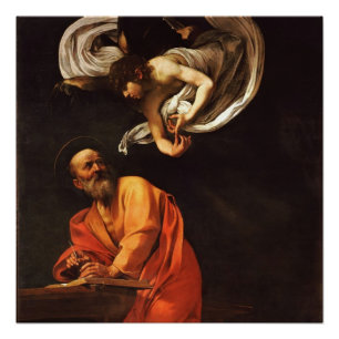 Póster Inspiración San Mateo Caravaggio pintando arte