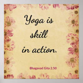 Póster Inspirador Beige Rosa Cita de Yoga Gita Floral 