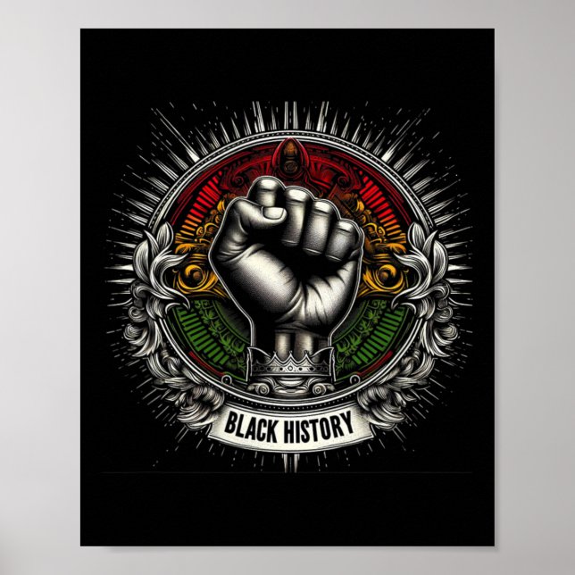 Póster Inspirador Black Leaders Power Fist Hand Black His (Frente)