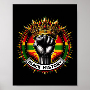 Póster Inspirador Black Leaders Power Fist Hand Black His