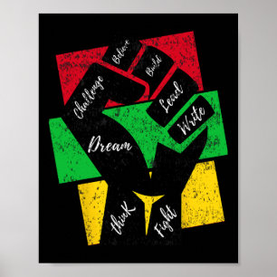 Póster Inspirador Black Leaders Power Hand Fist Black His